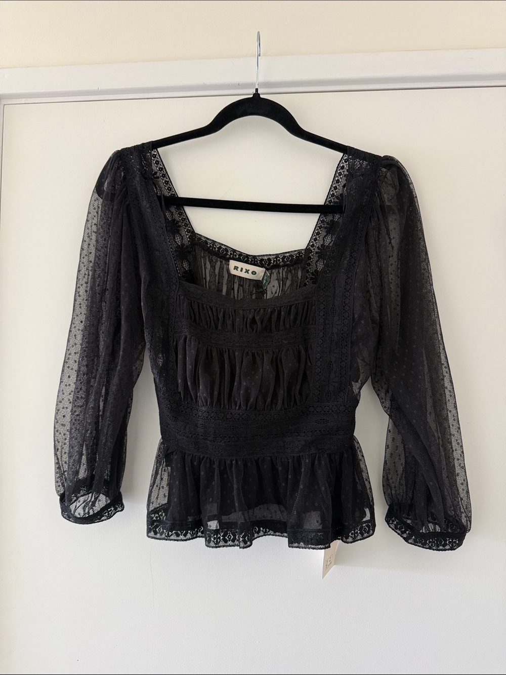 RIXO Black Sheer Blouse